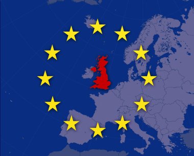 Birleşik Krallık haritası üzerinde Avrupa Birliği bayrağı