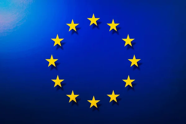 Flagge Der Europäischen Union Und Flaggen Auf Blauem Hintergrund Darstellung — Stockfoto