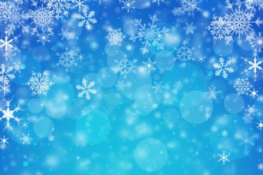 Mavi Noel kış arka planında kar taneleriyle