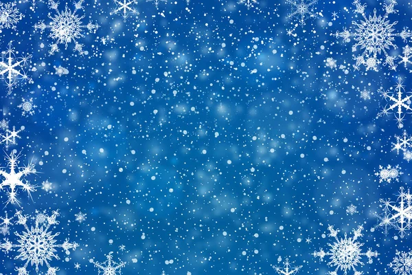 Fond Bleu Noël Hiver Avec Des Flocons Neige Blancs — Photo