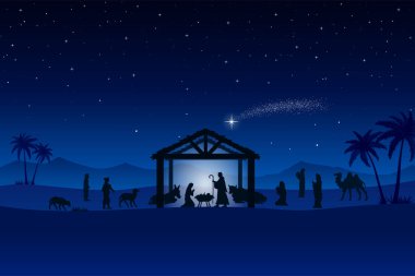 Noel İsa 'nın doğumu sahne vektör illüstrasyonu