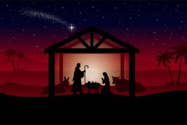 Noel İsa 'nın doğumu sahne vektör illüstrasyonu