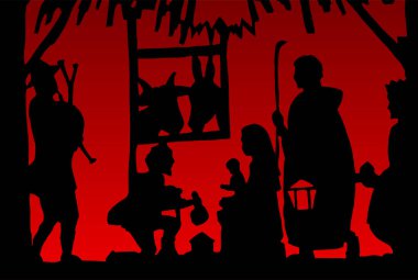 Noel İsa 'nın doğumu sahne vektör illüstrasyonu