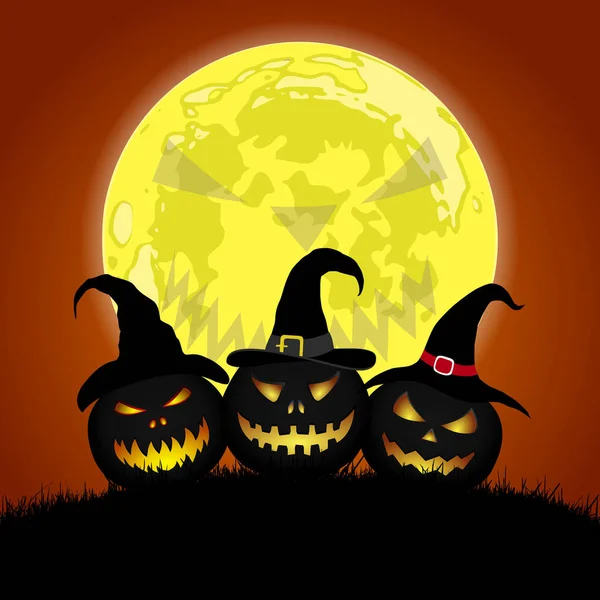 Fond Halloween Effrayant Avec Des Citrouilles Dans Des Chapeaux Illustration — Image vectorielle