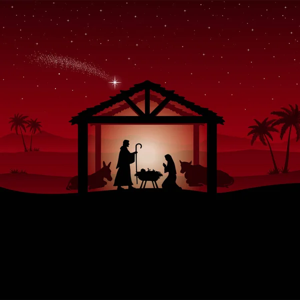 Crèche Noël Illustration Vectorielle Scène — Image vectorielle