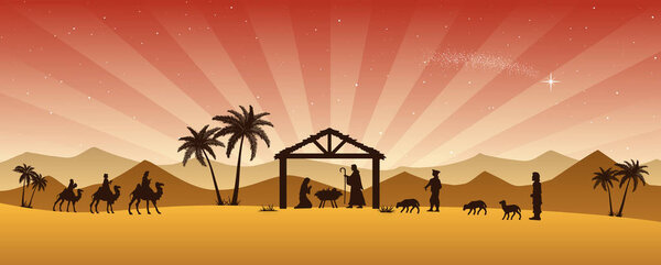 christmas nativity scene vector illustration