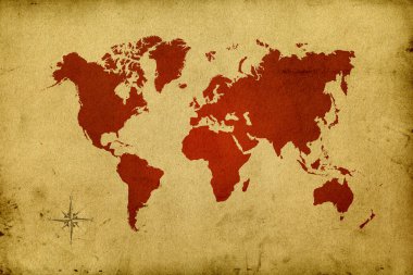 Kağıt grunge üzerinde Kahverengi Dünya haritası