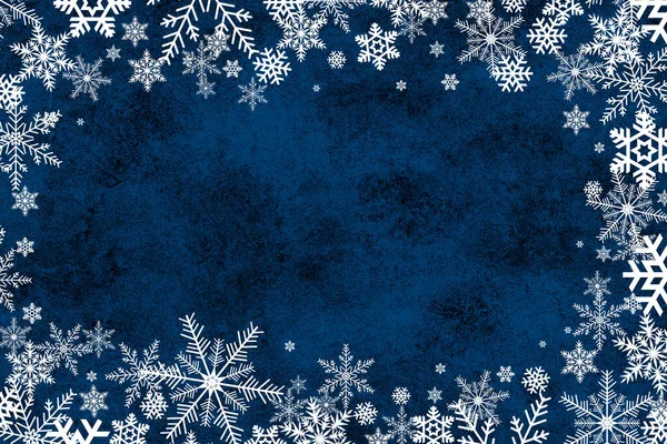 Biru Natal Latar Belakang Musim Dingin Dengan Kepingan Salju Putih — Stok Foto