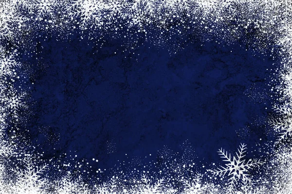 Fundo Inverno Azul Natal Com Flocos Neve Brancos — Fotografia de Stock