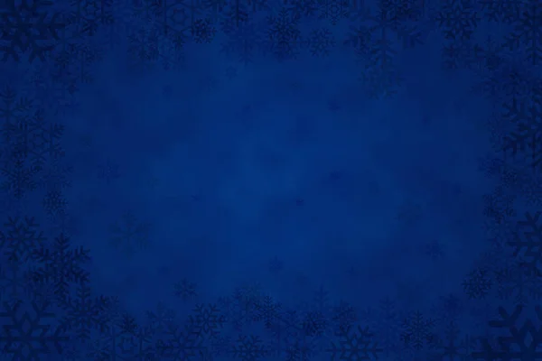青いクリスマスの冬の背景と濃い青の雪の結晶 — ストック写真