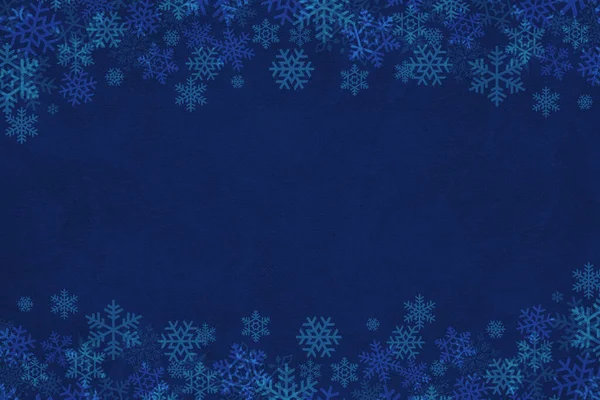 雪の結晶と青いクリスマスの冬の背景 — ストック写真