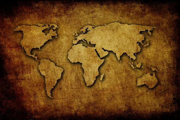 Brown World Mapa Sobre Papel Grunge Fondo — Foto de Stock