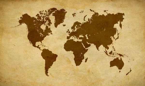 Brown World Mapa Sobre Papel Grunge Fondo —  Fotos de Stock