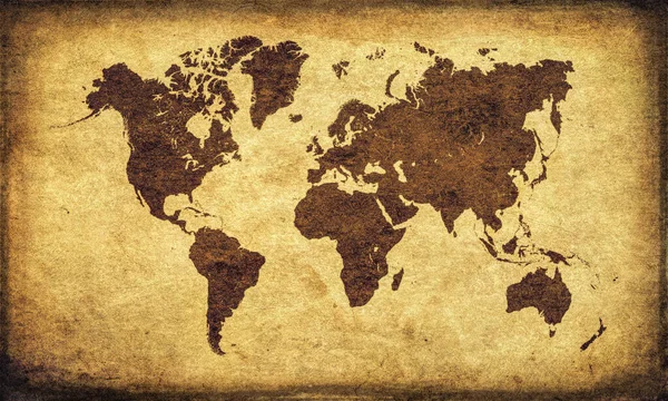 Brown World Map Papíře Grunge Pozadí — Stock fotografie