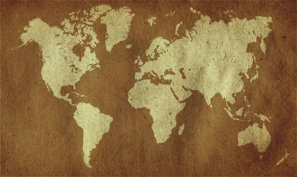 Brown World Map Papíře Grunge Pozadí — Stock fotografie