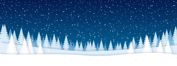 冬の風景雪の背景クリスマスツリー雪の結晶モミの枝ベクターイラスト — ストックベクタ