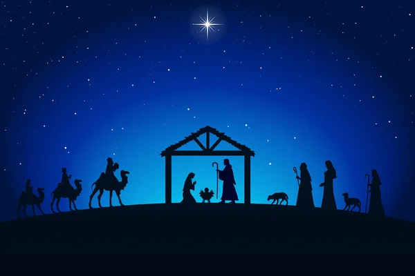 Christmas Nativity Scene Desert Night — Stock Vector