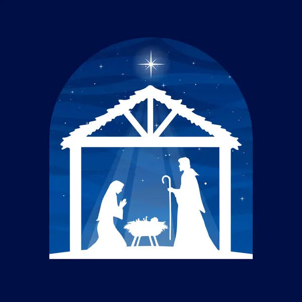 Belén Navidad Sagrada Familia Establo — Vector de stock