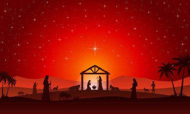 Geceleri çölde Noel Doğumu Sahnesi