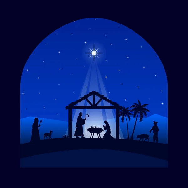 Рождественская Сцена Пустыне Ночью — стоковый вектор