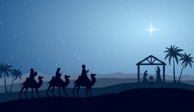 Noel Doğumu Sahnesi - Üç Bilge Adam gece çölde gezer