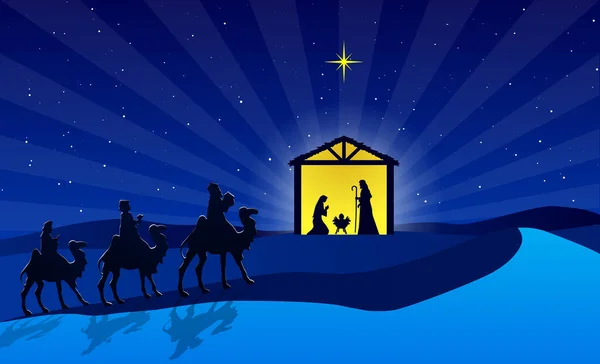 Belén Navidad Tres Reyes Magos Van Establo Desierto — Archivo Imágenes Vectoriales