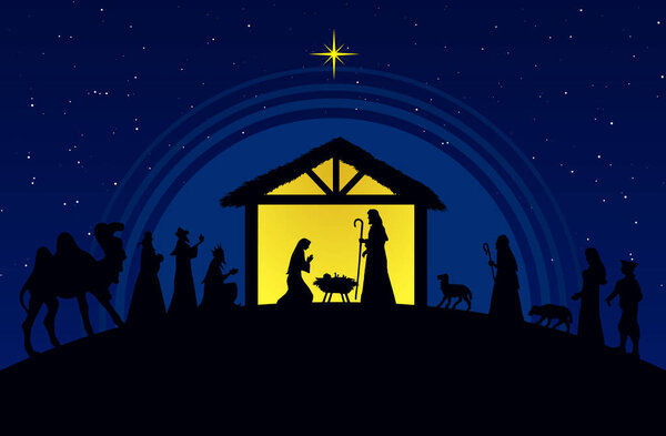 Christmas Nativity Scene in the desert at night