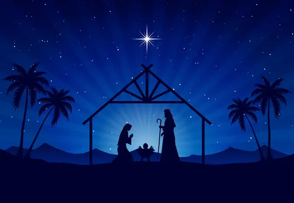 Scène Noël Dans Désert Nuit — Image vectorielle