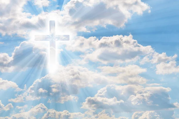 Sfondo Pasqua Con Una Croce Splendente Sul Cielo Blu Con — Foto Stock