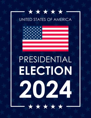 ABD Seçimleri 2024 arka planı. ABD seçimleri için poster, oy konsepti vektör illüstrasyonu. 