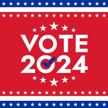 ABD 2024 Başkanlık Seçimleri arka planında Amerikan bayrağı renkleri tasarımı var. Seçim etkinliği afişi, kart, poster, şablon, oy iletişimi, geçmiş. Oylama günü, 5 Kasım. Vektör illüstrasyonu.