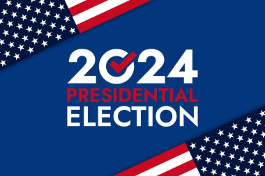 ABD 2024 Başkanlık Seçimleri arka planında Amerikan bayrağı renkleri tasarımı var. Seçim etkinliği afişi, kart, poster, şablon, oy iletişimi, geçmiş. Oylama günü, 5 Kasım. Vektör illüstrasyonu.