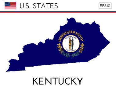 Kentucky ABD eyalet haritası, bayraklı. Kentucky bayrak renklerinde Kentucky haritası. Bayrak renkleriyle dolu ana hat haritası. Vektör illüstrasyonu.