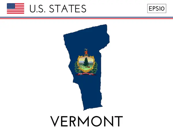 stock vector Vermont USA state map shape with flag. Map of Vermont in the Vermont flag colors. Outline map filled with its flag colors. Vector illustration.