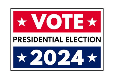 ABD 2024 Başkanlık Seçimleri arka planında Amerikan bayrağı renkleri tasarımı var. Seçim etkinliği afişi, kart, poster, şablon, oy iletişimi, geçmiş. Oylama günü, 5 Kasım. Vektör illüstrasyonu.