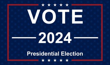 ABD 2024 Başkanlık Seçimleri arka planında Amerikan bayrağı renkleri tasarımı var. Seçim etkinliği afişi, kart, poster, şablon, oy iletişimi, geçmiş. Oylama günü, 5 Kasım. Vektör illüstrasyonu.