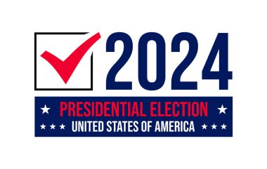 ABD 2024 Başkanlık Seçimleri arka planında Amerikan bayrağı renkleri tasarımı var. Seçim etkinliği afişi, kart, poster, şablon, oy iletişimi, geçmiş. Oylama günü, 5 Kasım. Vektör illüstrasyonu.