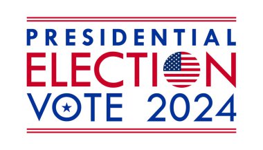 ABD 2024 Başkanlık Seçimleri arka planında Amerikan bayrağı renkleri tasarımı var. Seçim etkinliği afişi, kart, poster, şablon, oy iletişimi, geçmiş. Oylama günü, 5 Kasım. Vektör illüstrasyonu.