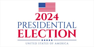 ABD 2024 Başkanlık Seçimleri arka planında Amerikan bayrağı renkleri tasarımı var. Seçim etkinliği afişi, kart, poster, şablon, oy iletişimi, geçmiş. Oylama günü, 5 Kasım. Vektör illüstrasyonu.