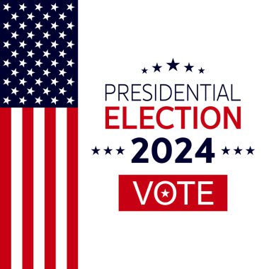 ABD 2024 Başkanlık Seçimleri arka planında Amerikan bayrağı renkleri tasarımı var. Seçim etkinliği afişi, kart, poster, şablon, oy iletişimi, geçmiş. Oylama günü, 5 Kasım. Vektör illüstrasyonu.