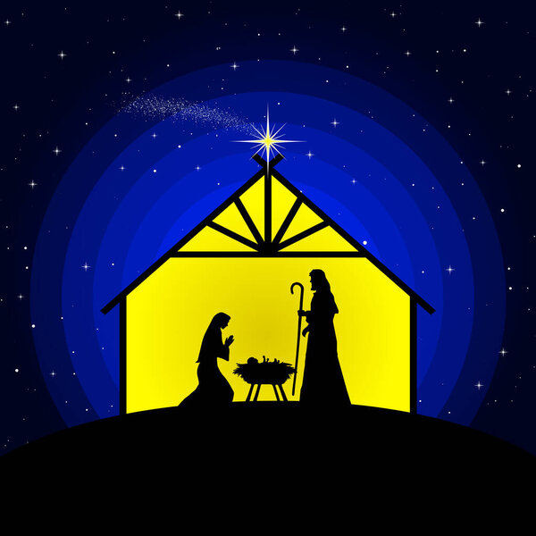 Рождественская сцена. Векторная иллюстрация.
