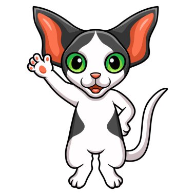 Şirin oryantal kedi çizgi film el sallamasının vektör çizimi