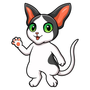 Şirin oryantal kedi çizgi film el sallamasının vektör çizimi