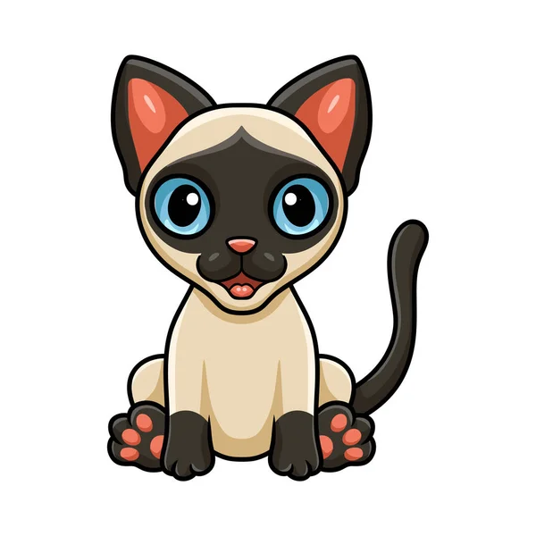 Vector Illustration Cute Siamese Cat Cartoon Sitting — Stock Vector