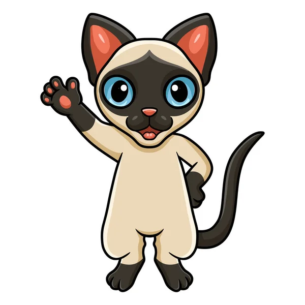 Vector Illustration Cute Siamese Cat Cartoon Waving Hand — Stock Vector