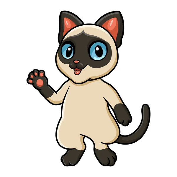 Vector Illustration Cute Siamese Cat Cartoon Waving Hand — Stock Vector