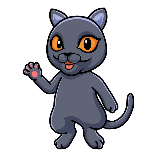 Vector Illustration Cute British Shorthair Cat Cartoon Waving Hand — Stock Vector