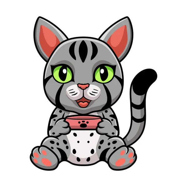 キュートなエジプトのマウ猫漫画のベクトルイラストフードボウルを保持 — ストックベクタ