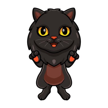 Şirin siyah İranlı kedi çizgi filminin vektör çizimi ayakta duruyor