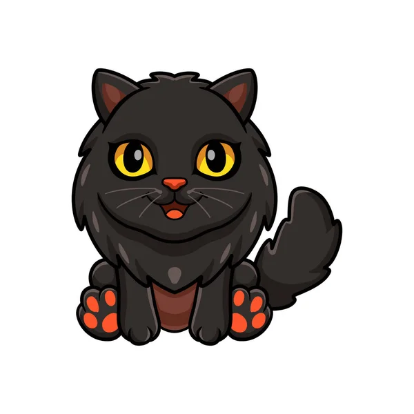 Wektor Ilustracja Cute Czarny Perski Kot Kreskówka Siedzi — Wektor stockowy
